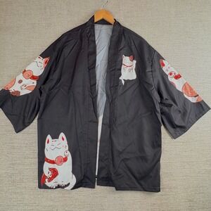 LAI MENG FIVE CATS Women's Lucky Cat Cardigan Kimono One Size Black NEW Harajuku